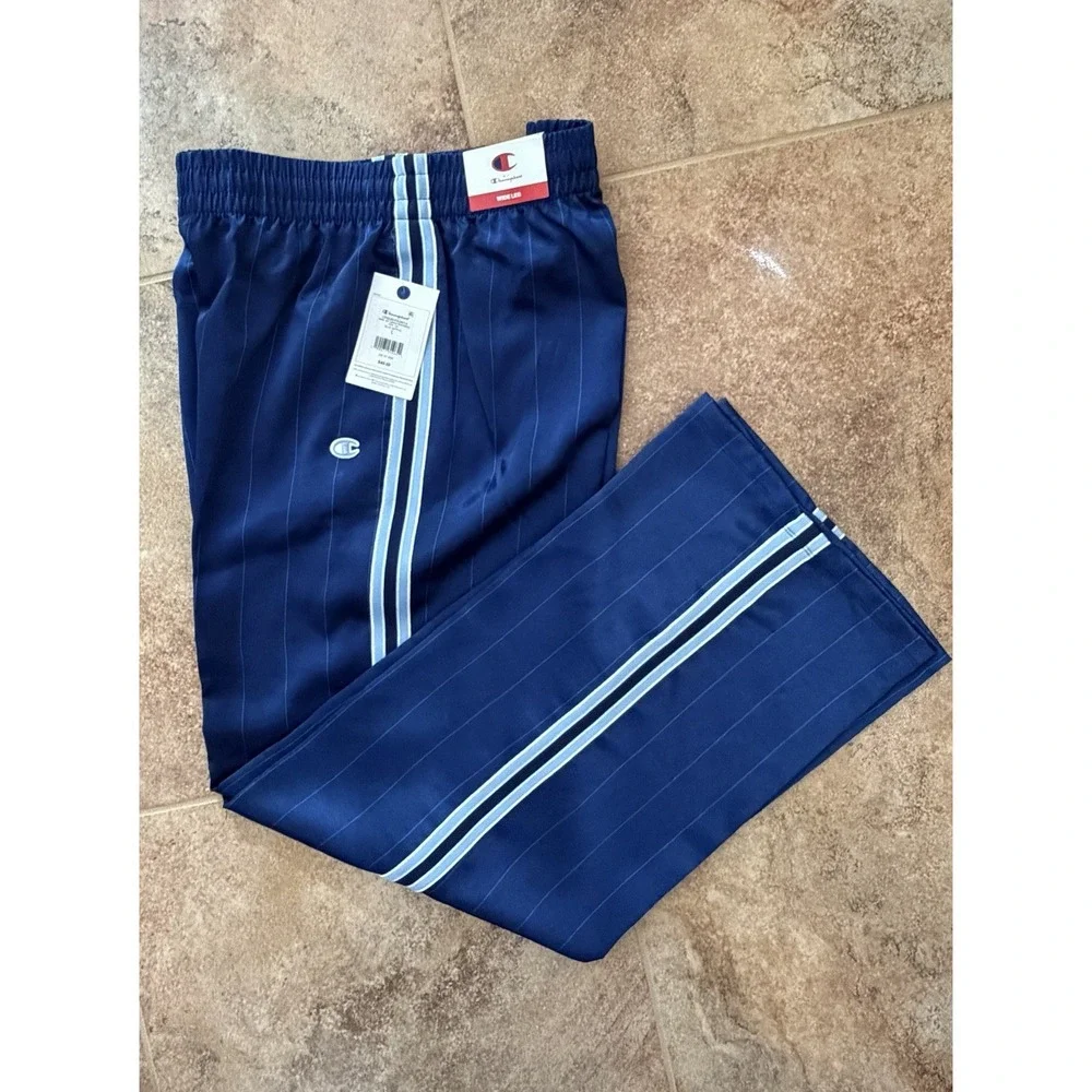 Champion Women's Game Set Match Pants~ Blue Depths Pinstripe Size L NWT